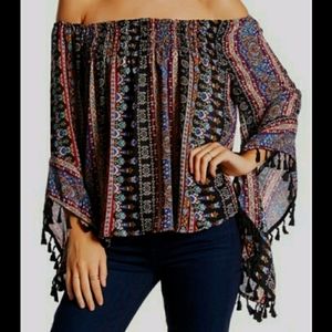 Aqua boho off shoulder top multi color Small